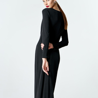 Front-gathered midi dress in black