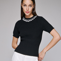 Knit blouse with pearls