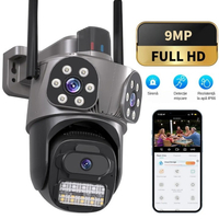 Тройна външна WiFi камера 9MP с аларма, 24 диода, iCSee, 64GB памет