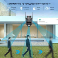 Тройна външна WiFi камера 9MP с аларма, 24 диода, iCSee, 64GB памет
