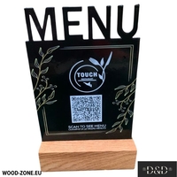 Дървена поставка за метално меню и QR код