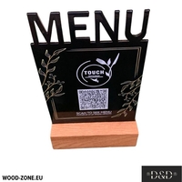 Дървена поставка за метално меню и QR код