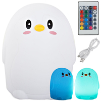 Детска нощна лампа led пингвин rgb pilot usb