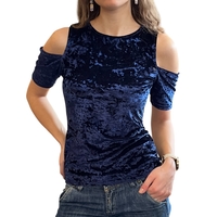 Дамска блуза кадифе с къс ръкав COOLCAT Women Navy