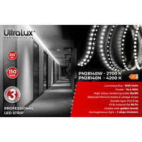Професионална LED лента топло бяла 5м IP20  24V DC 120° 14.4W/m 2700K SMD 2835