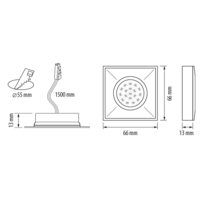 Мебелна светодиодна луна квадрат хром  12V DC 120° 1.5W 4000K SMD 3014