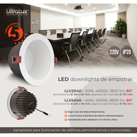 LED луна за вграждане 90° IP20  220V-240V AC 90° 20W 4000K SMD 2835