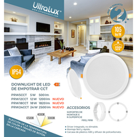 LED панел за вграждане кръг IP54  220V-240V AC 120° 12W 3000K/4000K/6500K SMD 2835