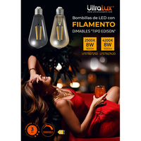 LED димиращ filament крушка амбър ST64 E27 220V-240V AC 360° 8W 2500К Filament