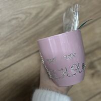 Персонална чаша за кафе с кристали  - baby pink