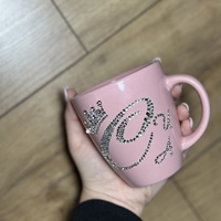 Персонална чаша за кафе с кристали  - baby pink