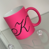 Персонална чаша за кафе с кристали  - розов неон