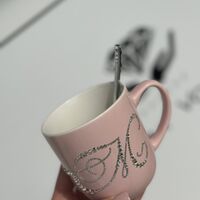 Персонална чаша за кафе с кристали  - baby pink