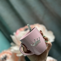 Персонална чаша за кафе с кристали  - baby pink