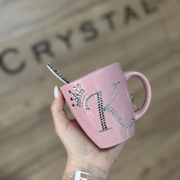 Персонална чаша за кафе с кристали  - baby pink