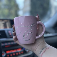 Персонална чаша за кафе с кристали - baby pink