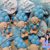 Подаръци за гости - мече с балони (сини)