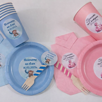 По 10бр чаши, чинии, вилици и салфетки - боди с декорация