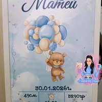 Бебешка визитка в рамка ''Мече с балони в синьо''