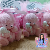 Подаръци за гости - розово мече със зайче