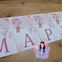 Банер - ''Мече с балони в розово''