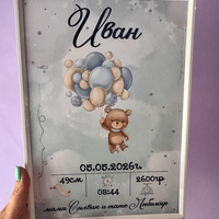Бебешка визитка в рамка ''Мече с балони в синьо''