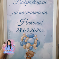 Постер в рамка за '' Добре дошли '' на тема '' Мече с балони в синьо ''