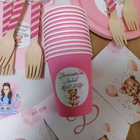 Чаша с персонализирана декорация ''Мече с розови балони''