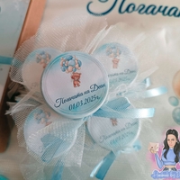 Бурканче със соева свещ и персонализирана декорация '' Мече с балони в синьо ''