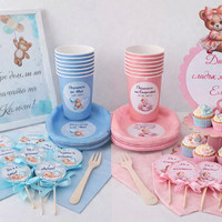 Чаши, чинии, вилици, салфетки, малки топери по 10бр, 1бр стойка за мъфини и постер в рамка ''Добре дошли