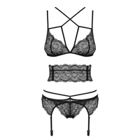 Комплект Дантелено Бельо Obsessive Frivolla Черен S/M