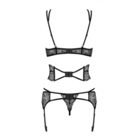 Комплект Дантелено Бельо Obsessive Frivolla Черен S/M