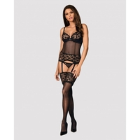 Чорапи с Колан за Жартиери Obsessive Letica Черен S/M