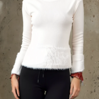 Elegant Plush Detail Sweater 'Botina' - Ecru