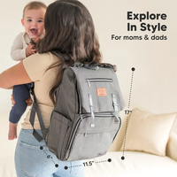 Explorer Diaper Bag Backpack, Changing Pad, Stroller Straps Classic Gray