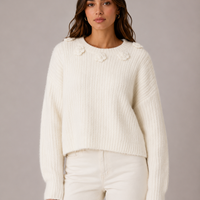 Vero Moda бял пуловер с цветя • L