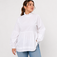 PIECES бяла блуза с волани • L Oversized