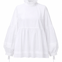 PIECES Ефирна бяла блуза с волани • L Oversized