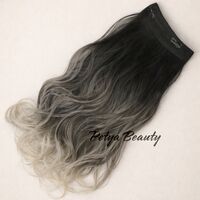 /ПРЕМИУМ/ HALO екстеншън от 1 част в цвят - ОМБРЕ ЧЕРНО/СИВО ВЪЛНИ