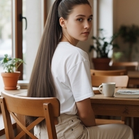 Опашка с ластик - Топло кафяво с фини кичури 85см (РЪЧНА изработка)