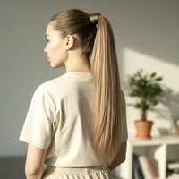 PREMIUM - Луксозна опашка - Тъмно пясъчно русо с мрежа и ластик