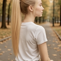 PREMIUM - Луксозна опашка - НАТУРАЛНО РУСО 55см с мрежа и ластик