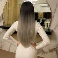 Комплект екстеншън от 7 части в цвят - ОМБРЕ Сиво с тъмен корен