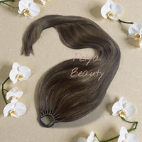 Опашка с ластик - Топло кафяво с фини кичури 85см (РЪЧНА изработка)