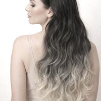 /ПРЕМИУМ/ HALO екстеншън от 1 част в цвят - ОМБРЕ ЧЕРНО/СИВО ВЪЛНИ