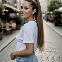 PREMIUM - Луксозна опашка - СВЕТЛО КАФЯВО 55см с мрежа и ластик