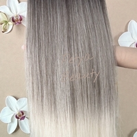 Комплект екстеншън от 7 части в цвят - ОМБРЕ Сиво с тъмен корен