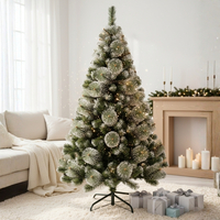 Изкуствена коледна елха с бели връхчета и шишарки !