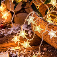 Многоцветни светещи коледни LED лампички със звездички