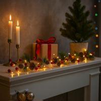 Светеща коледна украса с LED светлини шишарки и борови клонки